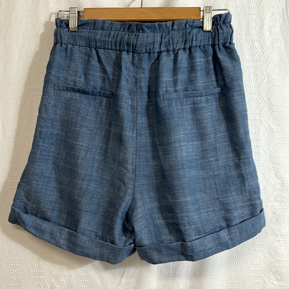 FRNCH Paris chambray denim blue drawstring loose linen shorts high rise - Picture 4 of 6